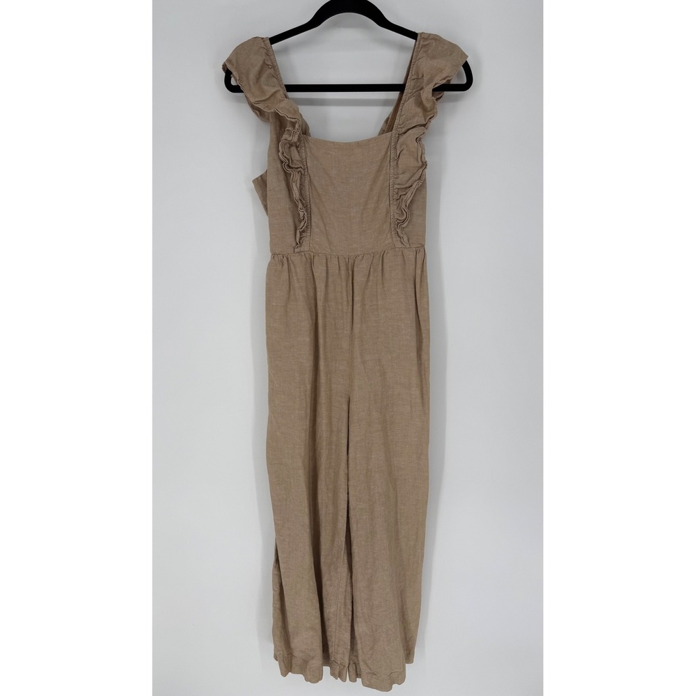 MADEWELL LINEN BLEND RUFFLE TIE-BACK JUMPSUIT SEED KHAKI SIZE 0 BEACH VACATION - Picture 1 of 9